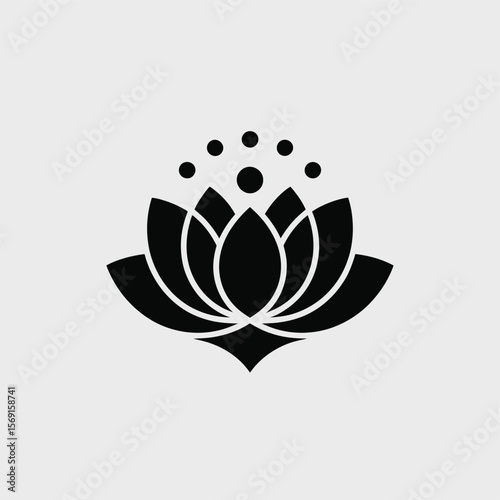 Black Lotus Flower Graphic with Dots on Light Gray Background