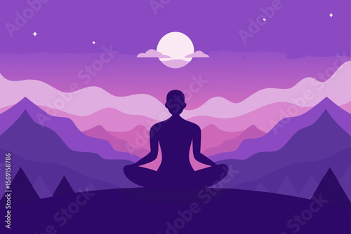 Silhouette of a woman meditating in a lotus yoga pose, embodying spiritual relaxation and inner peace at sunset