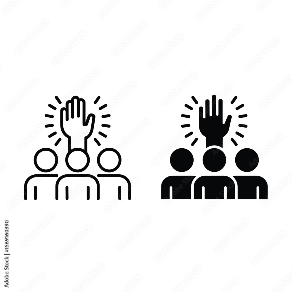 Obraz premium Raised Hand and Group Icon Set people