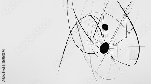 Abstract Black Lines and Circles on Minimalist White Background