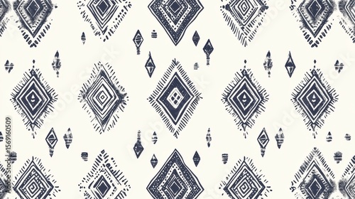 Abstract Geometric Pattern with Diamonds and Triangles in Blue