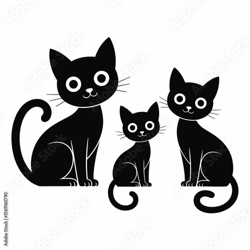 Three Black Cat Silhouettes on White Background cats