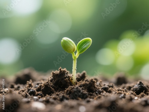 A tiny seedling emerges from dark soil, symbolizing new life and growth.