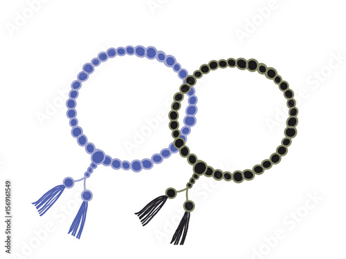 Illustration of black and blue prayer beads overlapping