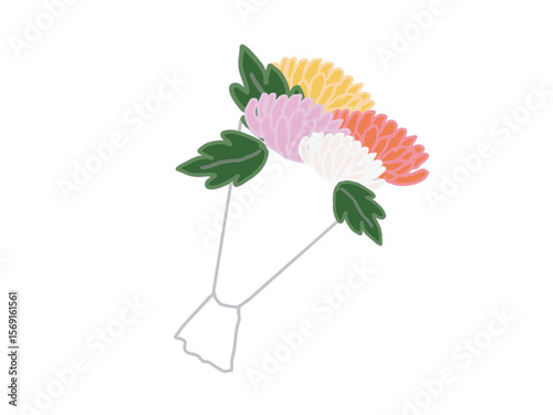 An illustration of a bouquet of colorful chrysanthemum flowers
