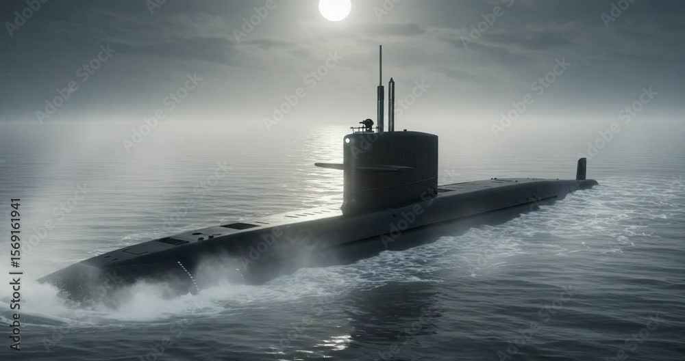Submarine Navigating Calm Waters Under Moonlight Submarine Navigating Calm Waters Under Moonlight