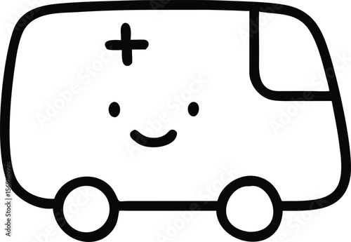 Cute cartoon ambulance with a smiling face and a medical cross symbol