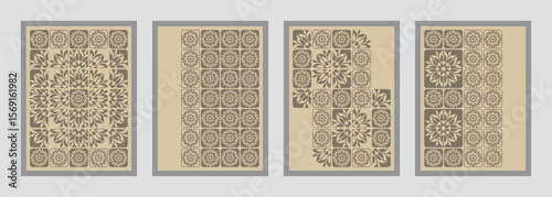 Collection of graphic pattern with geometric elements in two tone colors