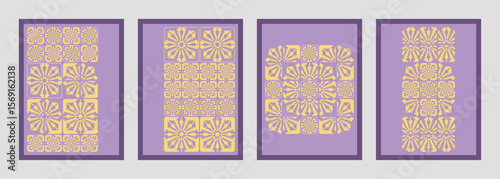 Collection of graphic pattern with geometric elements in two tone colors