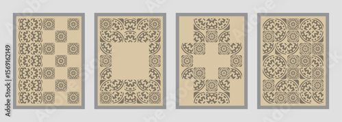 Collection of graphic pattern with geometric elements in two tone colors