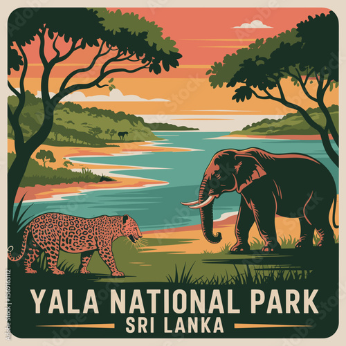 Yala Sri Lanka Leopard and Elephant Poster Art