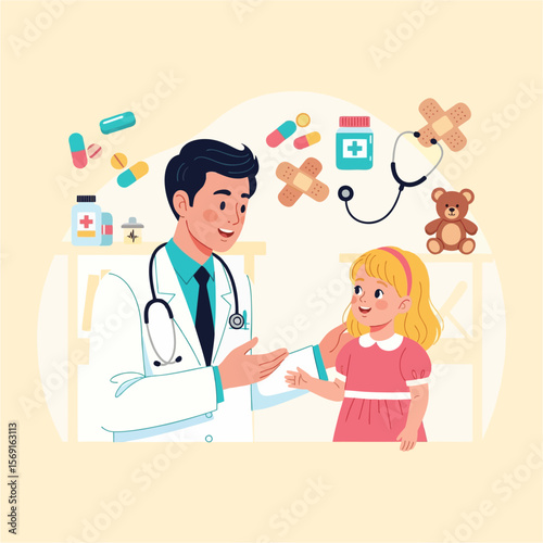Caring Doctor Examining a Child Pediatric Healthcare and Wellness