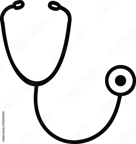 Simple black outline stethoscope icon on white background for medical concepts