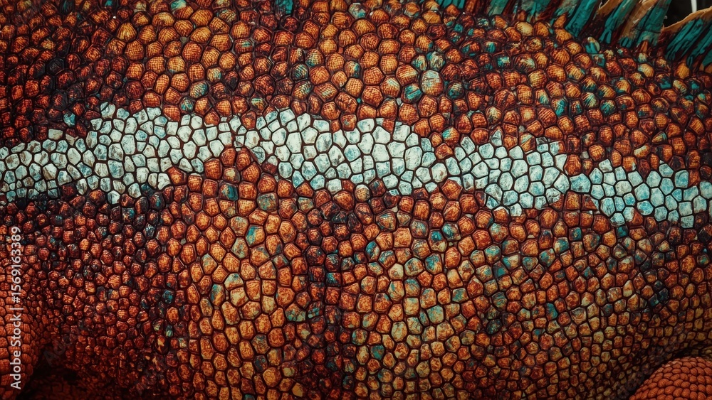 Fototapeta premium Texture of orange brown dinosaur skin scales close-up unique reptile p