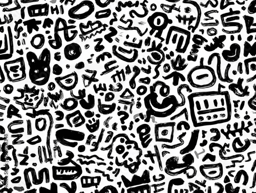 Black and white rough doodling pattern.