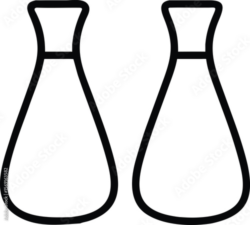 Two simple black outline drawings of identical laboratory flasks on a white background