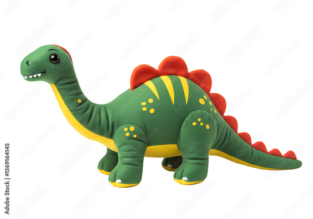 Fototapeta premium Green Plush Stegosaurus Dinosaur Toy isolated on transparent baackground