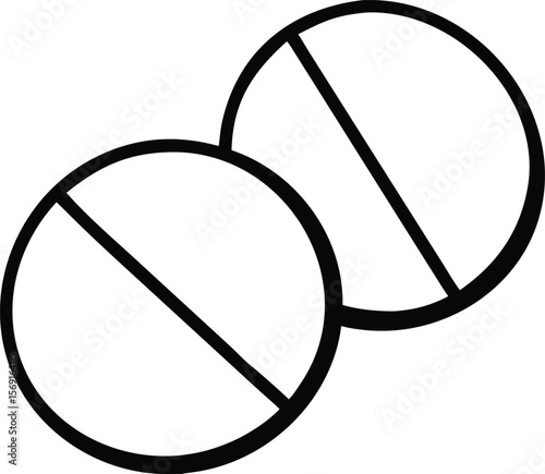 Simple black outline icon of two round pills side by side on white background