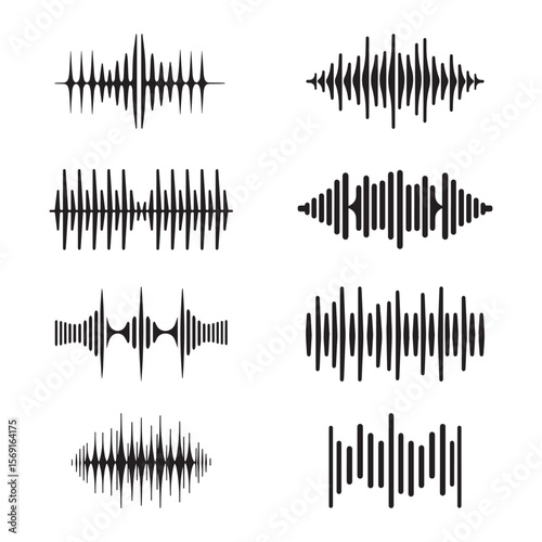 waveform conveying sound patterns set collection pack black icon silhouette vector flat illustration design on white background
