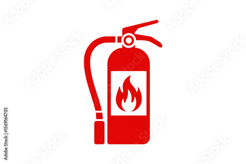 Red fire extinguisher with flame symbol isolated on transparent background
