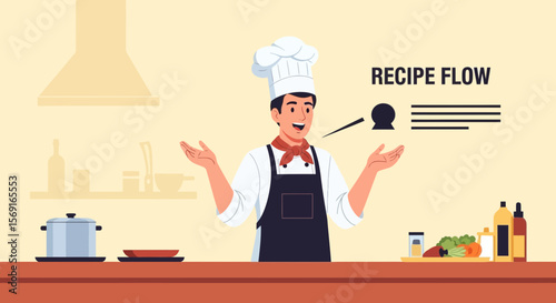 Chef Explaining Recipe Flow In Kitchen Culinary Guide Presentation