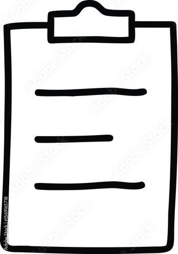 Simple hand drawn black and white sketch of a clipboard with lines of text