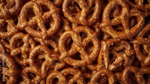 Texture of salty crunchy brown pretzels close-up background snack food