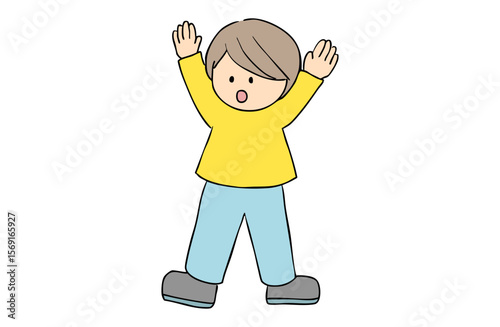 両手をあげて驚いている男の子のシンプルなイラスト