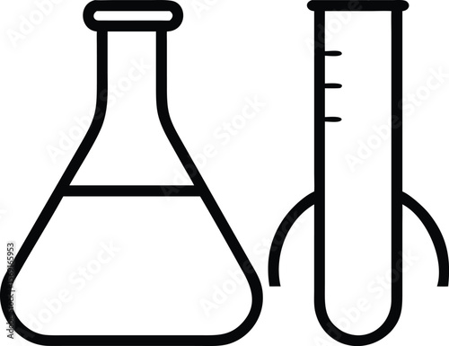 Simple black line drawing of an erlenmeyer flask and a graduated cylinder