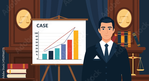 Confident Legal Professional Presenting Case Growth Analysis Graphically