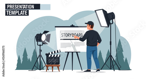 Professional Film Director Preparing A Storyboard For Movie Project