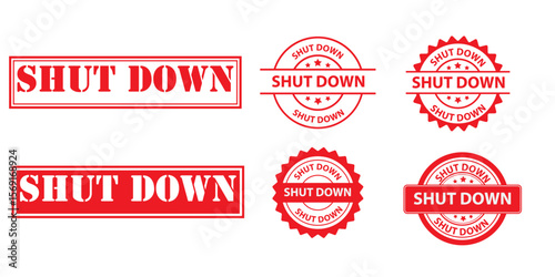 Shut Down rubber stamp label shape round, rectangle