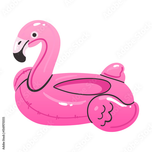 Cartoon inflatable toy. Colorful swimming flamingo ring or mattress, rubber water summer pool funny swimming accessory, vector flat isolated gradient element