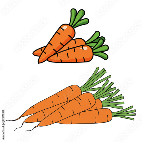Fresh carrots in a simple, cute style, perfect for recipes, farmer's market promotions, and healthy eating designs needing a bright and appealing food graphic.