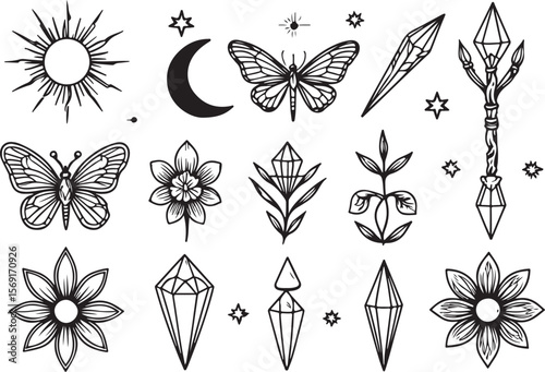 Celestial Boho Magic Line Art Bundle