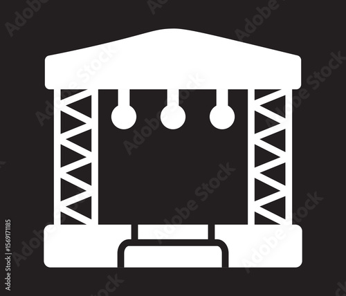 Concert stage Icons set in solid and thin line style. Event management icons set: linear style for concert and festival planning. Concert stage glyph icon representing performance and event setups