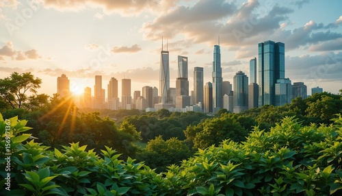 Wallpaper Mural Lush Parkland Meets Modern Skyline at Sunset Torontodigital.ca