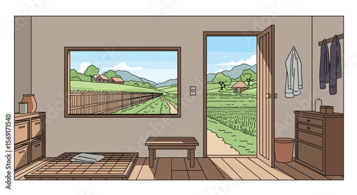 A Humble Countryside Dwelling Offering a Peaceful Retreat with Verdant Rolling Hills and Open Skies