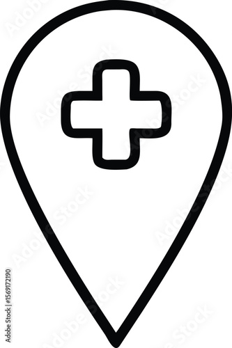 Medical location pin icon with cross symbol for healthcare services