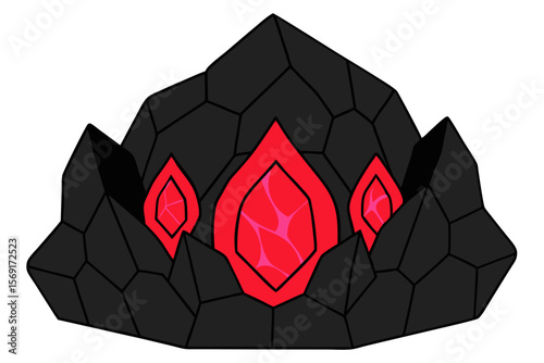 Diamond red heart symbol vector illustration on black
