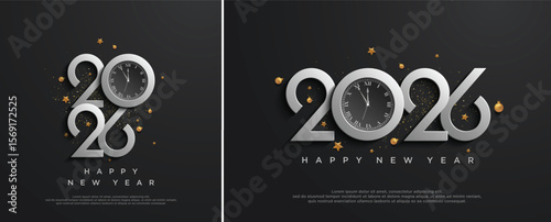 happy new year 2026 with silver numbers, vector