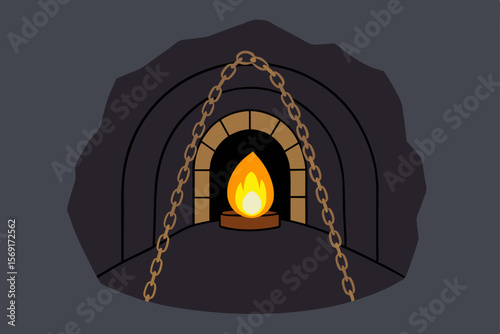 House in the dark with a burning candle holder illustration, a night light symbol design