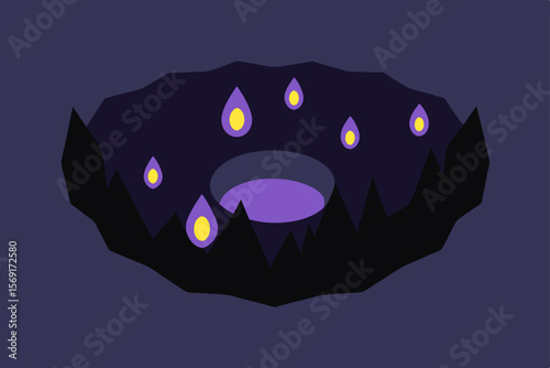 A spooky vector cartoon illustration features a scary Halloween pumpkin head monster, a bat, and a black cat under a moonlit night sky, perfect for a horror-themed holiday design