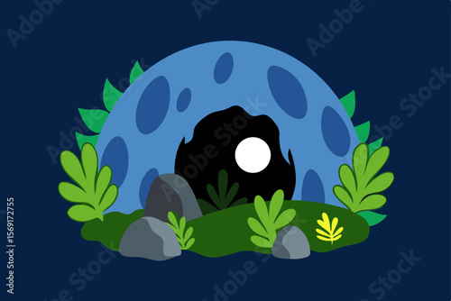 Colorful vector cartoon illustration of a yin yang symbol with fish, butterflies, and nature elements