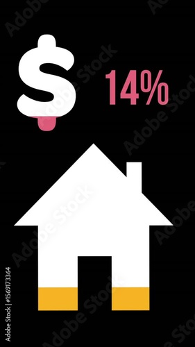 House shape and US dollar symbol filling up with colours 4k
