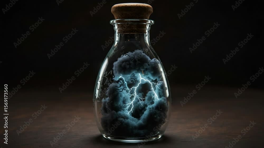 Glass bottle containing stormy clouds and lightning Glass bottle containing stormy clouds and lightning