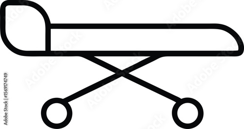 Simple black line icon of a medical stretcher or gurney on a white background