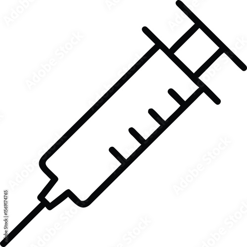 Simple black outline icon of a medical syringe on a white background