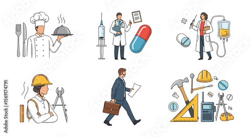 Diverse Professional Occupations Showcasing Various Career Paths and Specialized Skills in the Modern Workforce