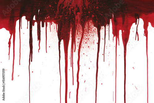 Red blood dripping and splattered effect isolated on transparent background